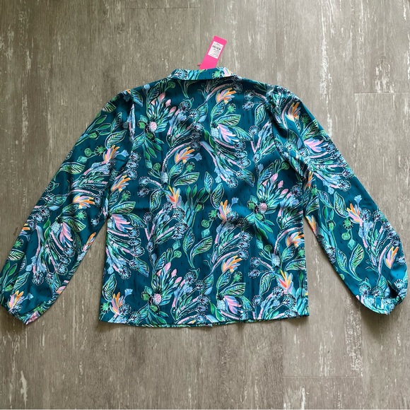 Lilly Pulitzer Tavia Top - Valencia Teal Rain Florist Engineered - Picture 3 of 5